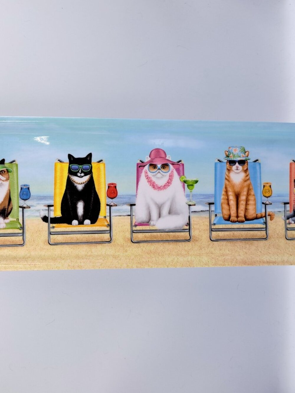 Colorful Vacation Summer Fun Kitty Chonky Cat Beach Scene Vintage Serving Tray